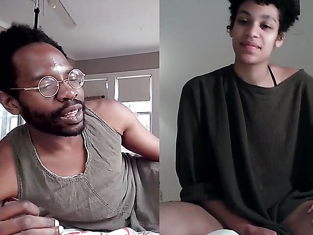 Black on black masturbation together via video chat with Puck and Gila