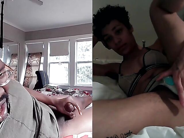 Black on black masturbation together via video chat with Puck and Gila