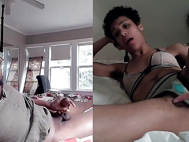 Black on black masturbation together via video chat with Puck and Gila