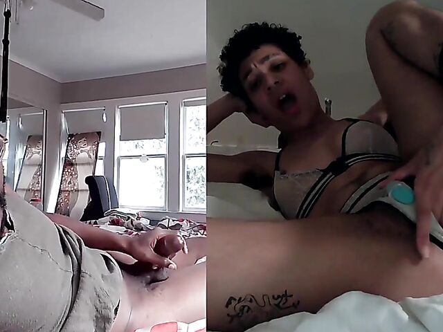 Black on black masturbation together via video chat with Puck and Gila