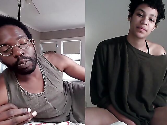 Black on black masturbation together via video chat with Puck and Gila