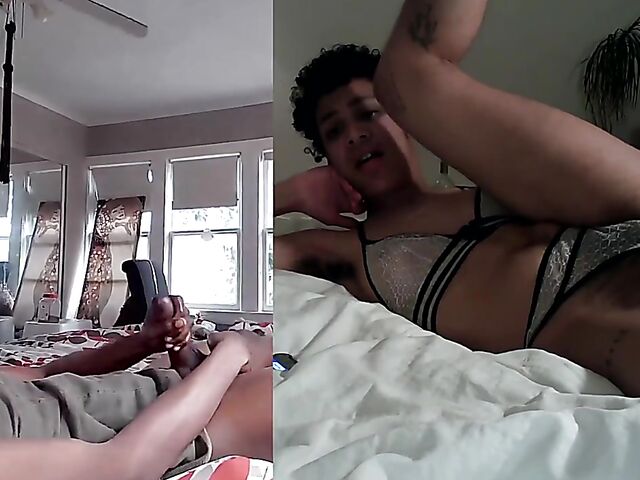 Black on black masturbation together via video chat with Puck and Gila
