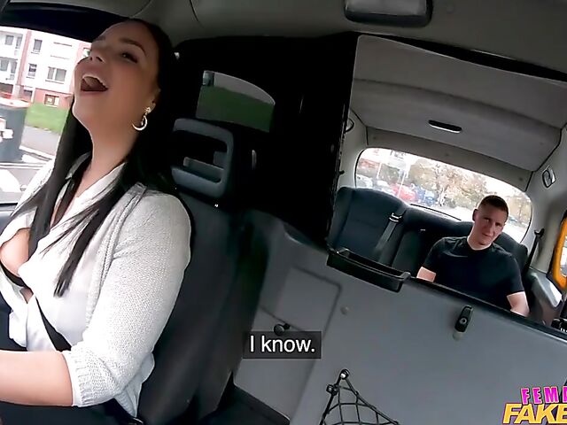 Busty natural taxi driver Sofia Lee gets shagged in the backseat