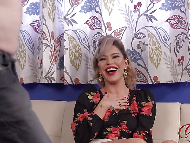 Harli May can't keep her eyes off that cock 'cause she has a thing for male masturbation