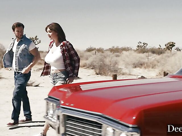 Sex on the hood of a car with busty natural Gabbie Carter