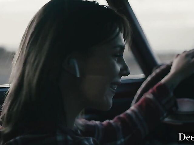 Sex on the hood of a car with busty natural Gabbie Carter