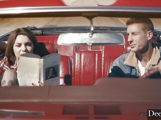 Sex on the hood of a car with busty natural Gabbie Carter