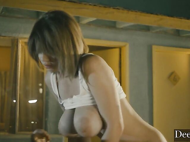 Sex on the hood of a car with busty natural Gabbie Carter