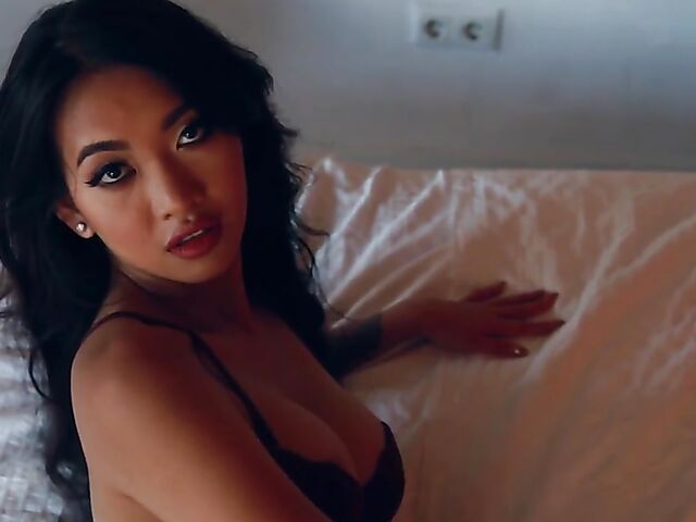 Beautiful asian babe with fake boobs Reina in her lingerie
