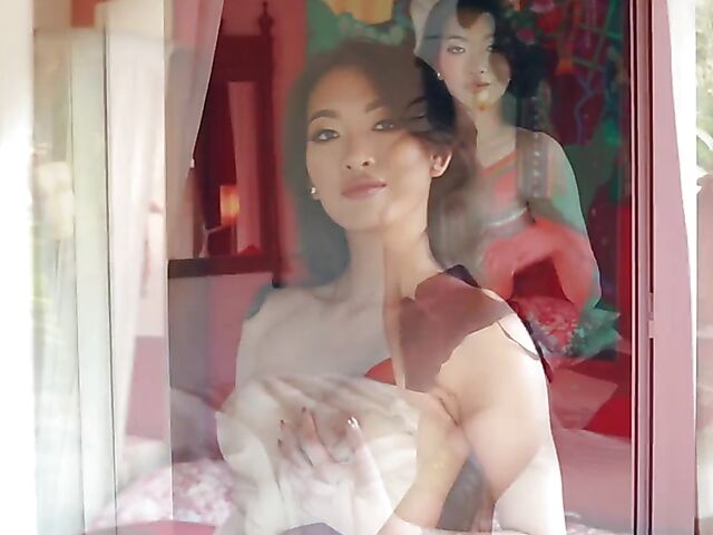 Beautiful asian babe with fake boobs Reina in her lingerie