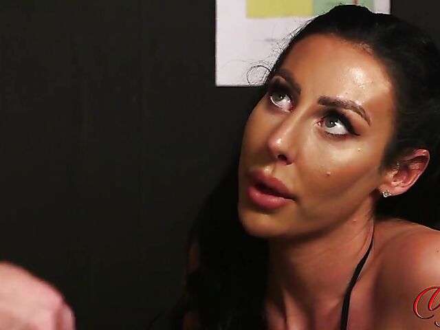 Hot cheerleader Mila Amora enjoys watching him jerk off