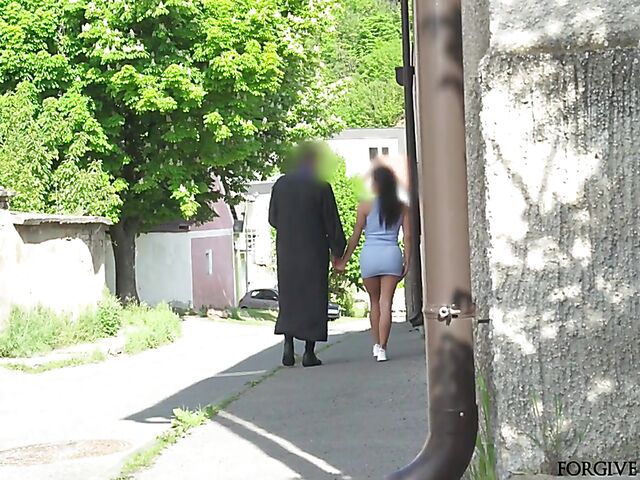 Vagnal sex with a butt plug in the laundry room with a fake priest