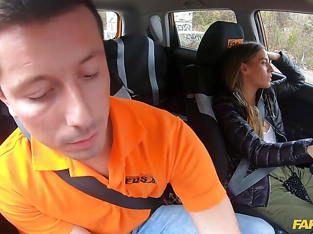 Eveline Dellai's car fuck with a driving instructor