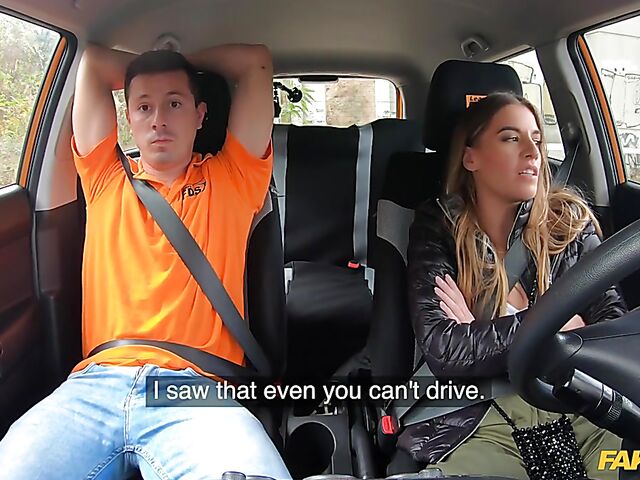 Eveline Dellai's car fuck with a driving instructor