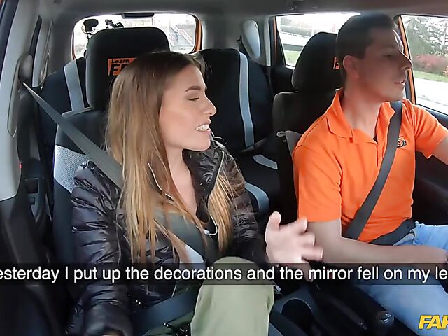 Eveline Dellai's car fuck with a driving instructor