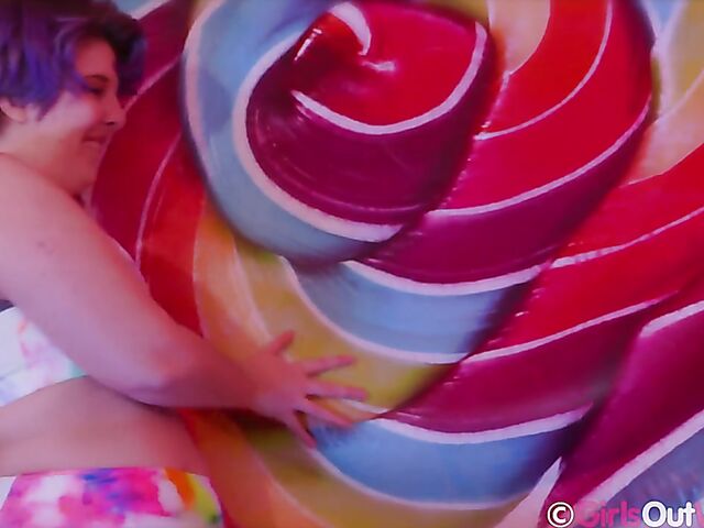 Purple-haired Zoe Faye's inflatable toys and glass dildo