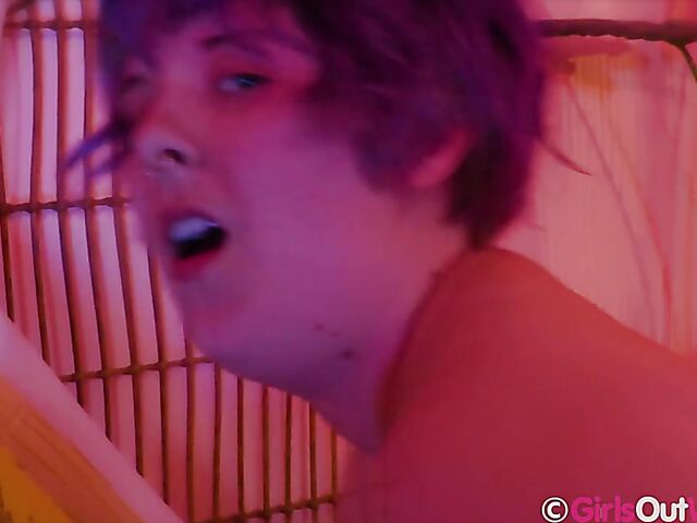 Purple-haired Zoe Faye's inflatable toys and glass dildo