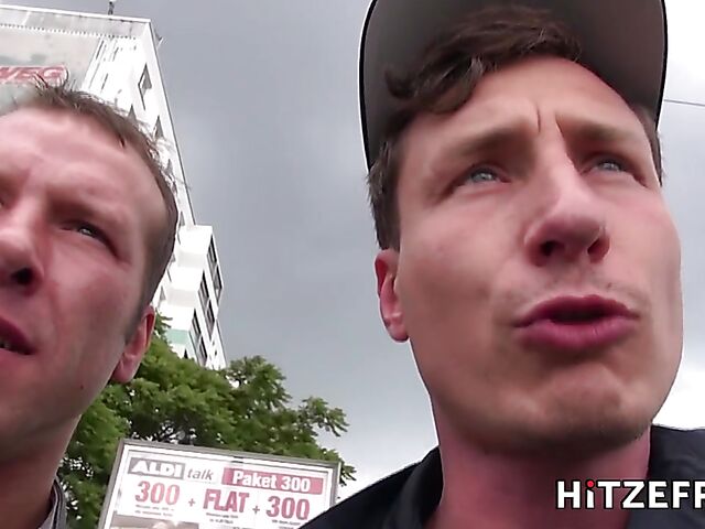 Two guys have public sex with German MILF Dirty Tina