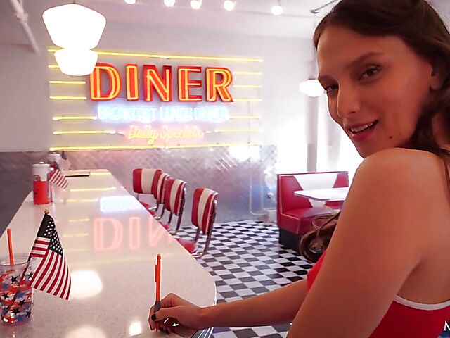 Izzy Lush - Slim girl masturbating at the diner