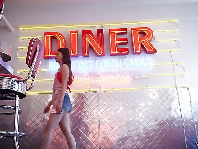 Izzy Lush - Slim girl masturbating at the diner