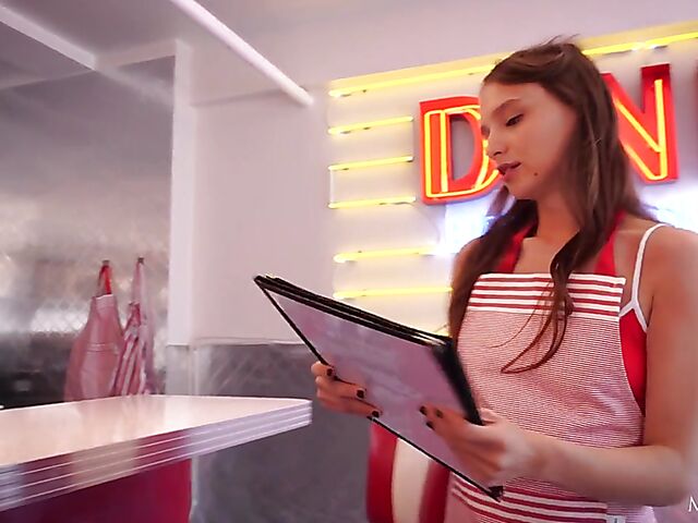 Izzy Lush - Slim girl masturbating at the diner