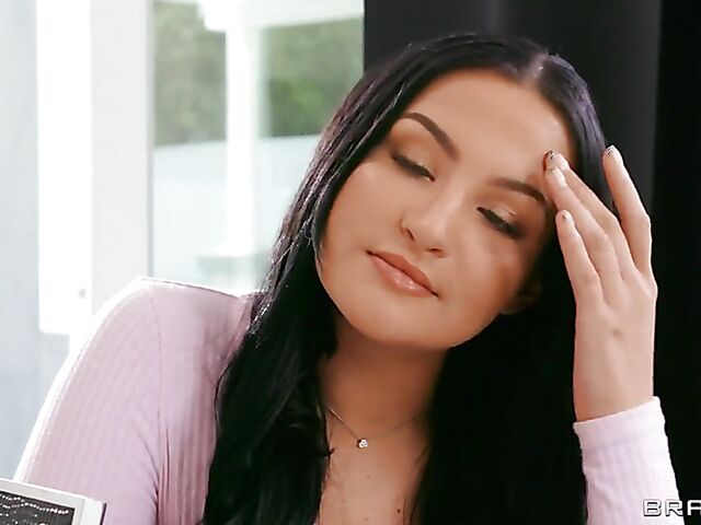 Keiran Lee makes Mila Monet's young shaved pussy squirt in his office