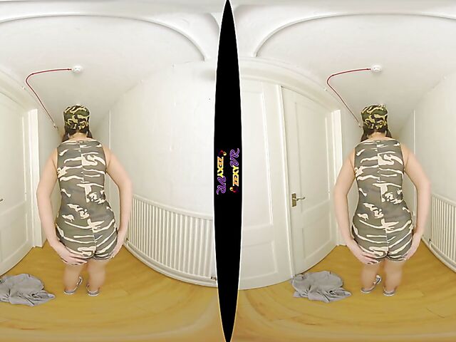 Big tits solo military girl Kay G stripping in VR 3D
