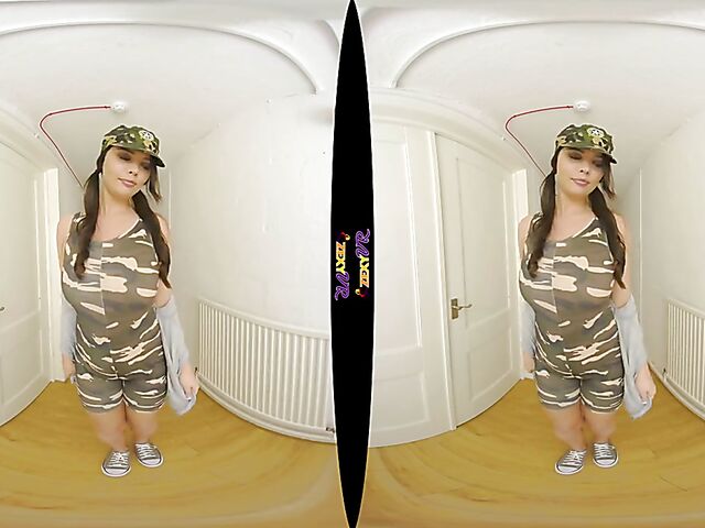 Big tits solo military girl Kay G stripping in VR 3D