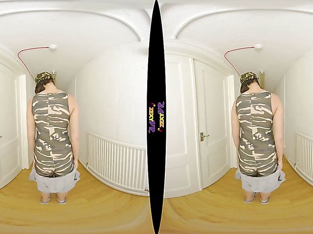 Big tits solo military girl Kay G stripping in VR 3D