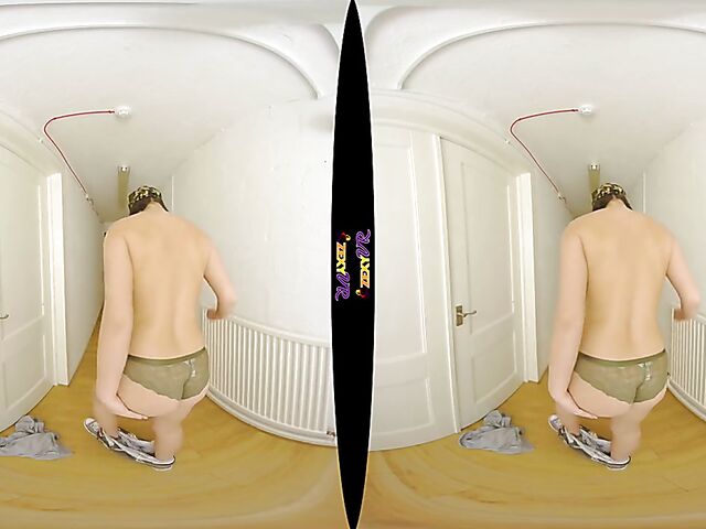 Big tits solo military girl Kay G stripping in VR 3D