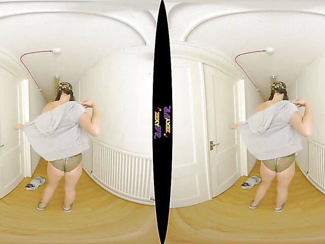 Big tits solo military girl Kay G stripping in VR 3D