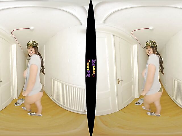 Big tits solo military girl Kay G stripping in VR 3D