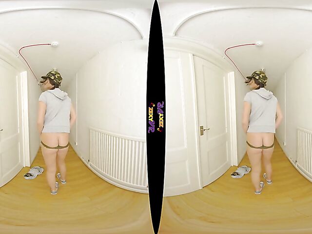Big tits solo military girl Kay G stripping in VR 3D