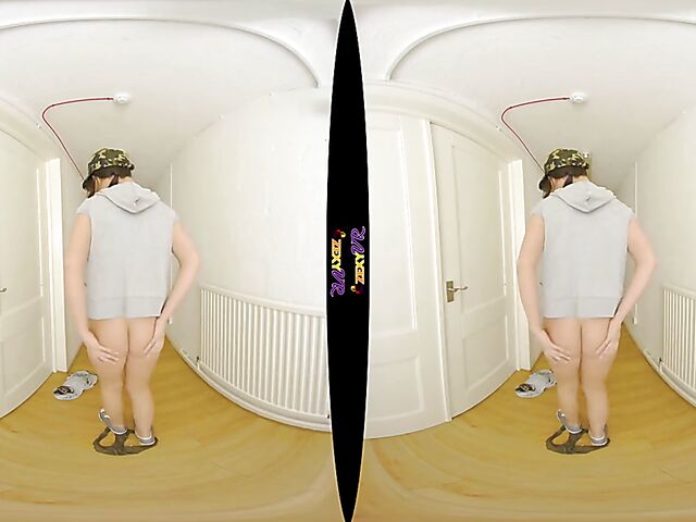 Big tits solo military girl Kay G stripping in VR 3D