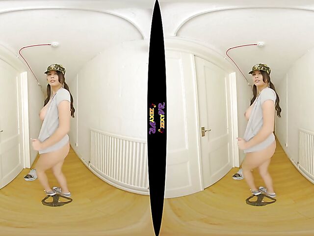 Big tits solo military girl Kay G stripping in VR 3D