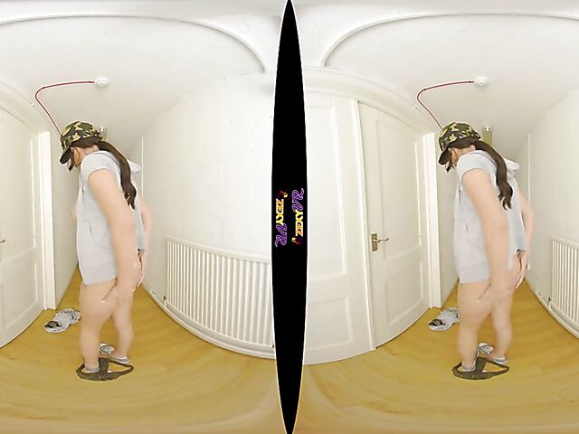 Big tits solo military girl Kay G stripping in VR 3D