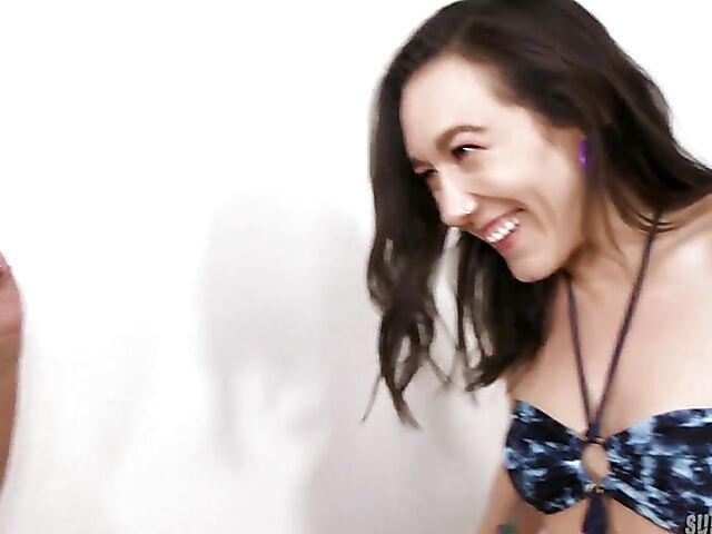 Lesbian belly punch in bikini with athletic Ariel X and Sinn Sage