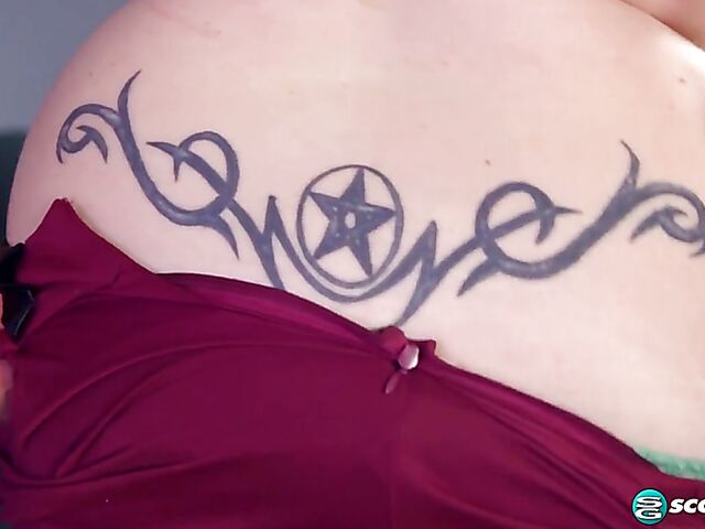 Busty redhead secretary with glasses Trinety Guess starts masturbating while on the phone