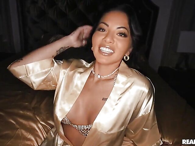 Exotic hot babe Morgan Lee is crazy about Interracial sex