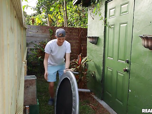 Petite girl Bailey Base gets nailed by a lucky neighbor boy