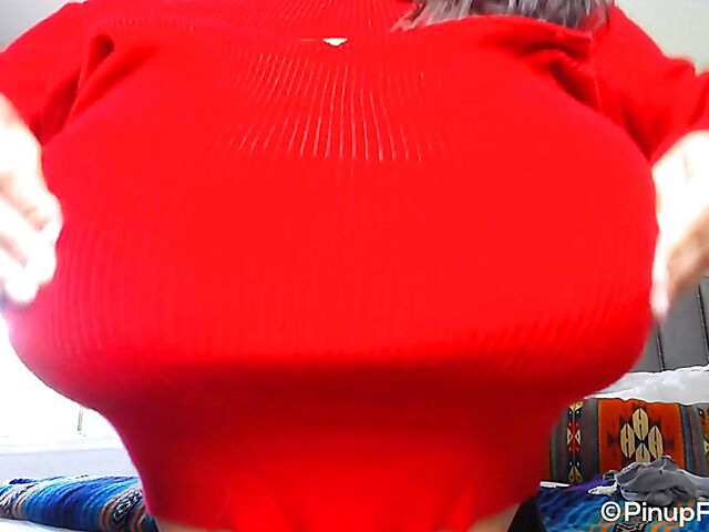 Busty brunette Monica Mendez exposes her massive boobs