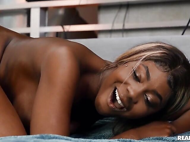 Interracial lesbians Tori Montana and Indica Monroe fuck a toy in the shower and have sex in bed