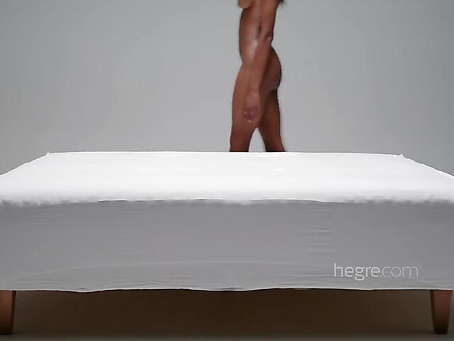 Interracial erotic FFM pussy massage and cock stroking with oiled ebony beauties Alexandra and Ombeline