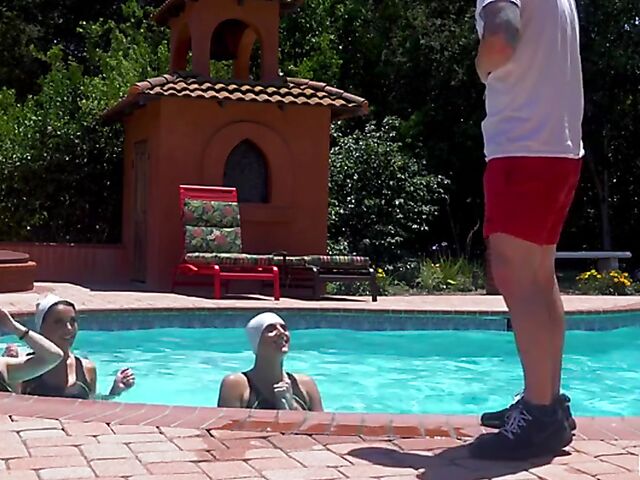 Pool blowjob and pussy fuck with three girls POV featuring Gianna Grey, Laney Grey and Gia Derza