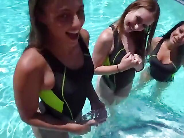 Pool blowjob and pussy fuck with three girls POV featuring Gianna Grey, Laney Grey and Gia Derza
