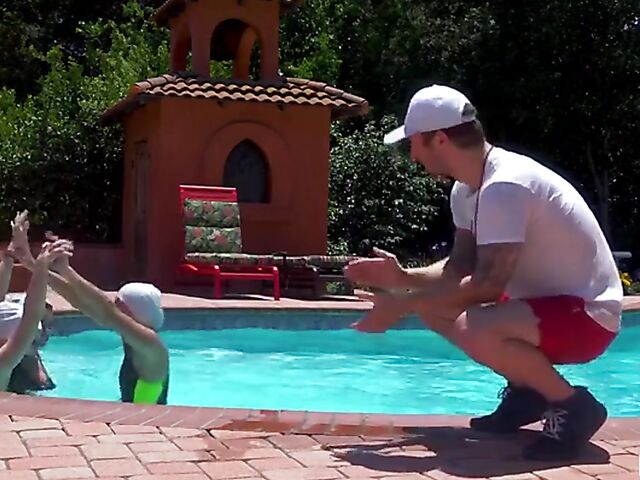 Pool blowjob and pussy fuck with three girls POV featuring Gianna Grey, Laney Grey and Gia Derza