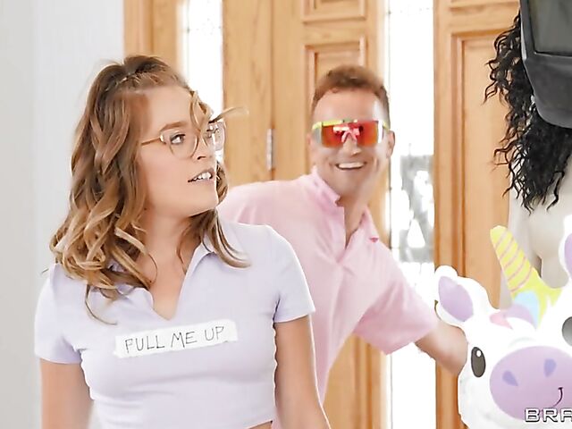 College slut with glasses Katie Kush plays games with Van Wylde and gets fucked silly