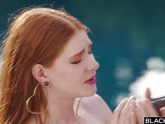 Jane Rogers - Natural redhead BBC passion by the pool on vacation