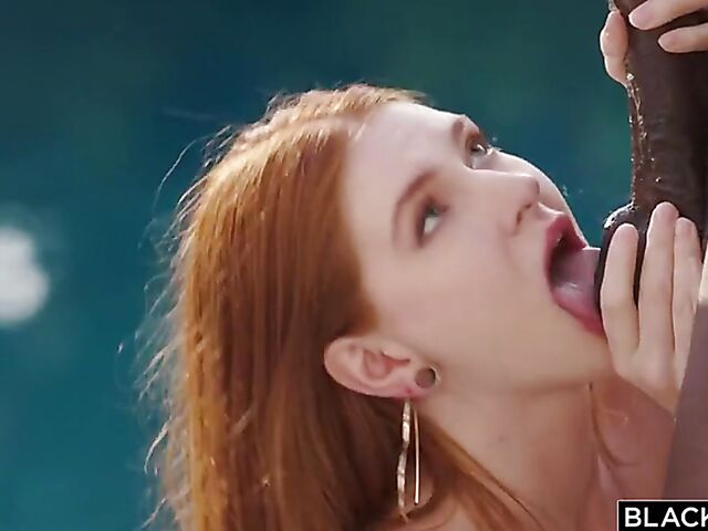 Jane Rogers - Natural redhead BBC passion by the pool on vacation