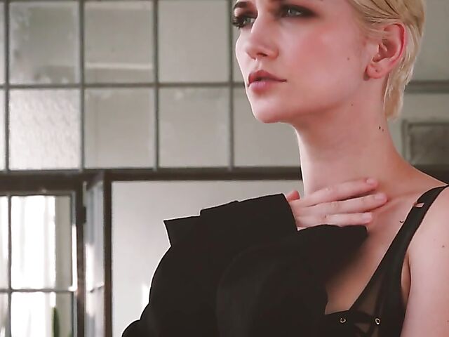 Skye Blue - Short hair solo model with nice boobs strips naked